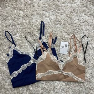 Forever 21 Blue and Tan Lace Trim Camisoles
